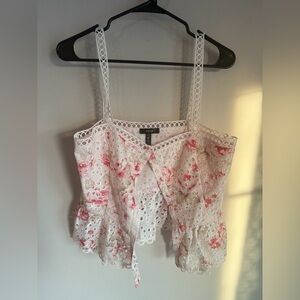 Aqua Women's Floral‎ Lace Blouse - White and Pink